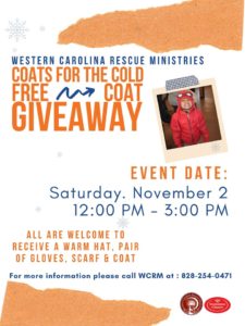 Coats for the Cold Distribution Day @ Western Carolina Rescue Ministries