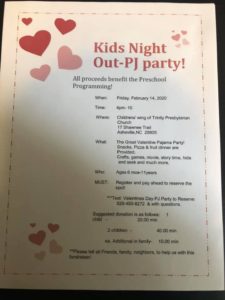 Kids Night Out - PJ Party (6mos-11yrs) @ Children's Wing of Trinity Presbyterian Church