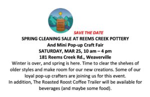 Spring Cleaning Sale @ Reems Creek Pottery and Pop Up Craft Market