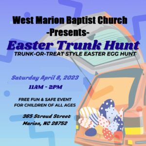 Easter Egg Trunk Hunt @ West Marion Baptist, Marion, NC