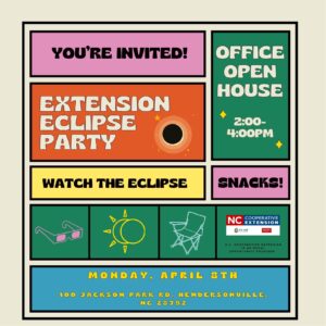 Extension Eclipse Party & Open House (FREE ECLIPSE GLASSES!) @ NC Cooperative Extension in Jackson Park