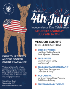 WAYNESVILLE: Teddy Days 4th of July Independence Day Celebration @ Winchester Creek Farm Alpacas + Minis